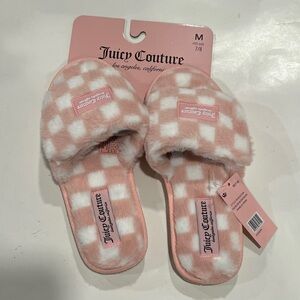 NWT Juicy Couture Pink and White Checkered Slippers Size M 7-8
